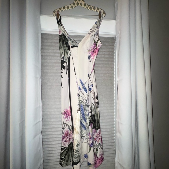 Dresses & Skirts - Floral V-Neck Slip Dress in Cream with Pink & Purple Blooms